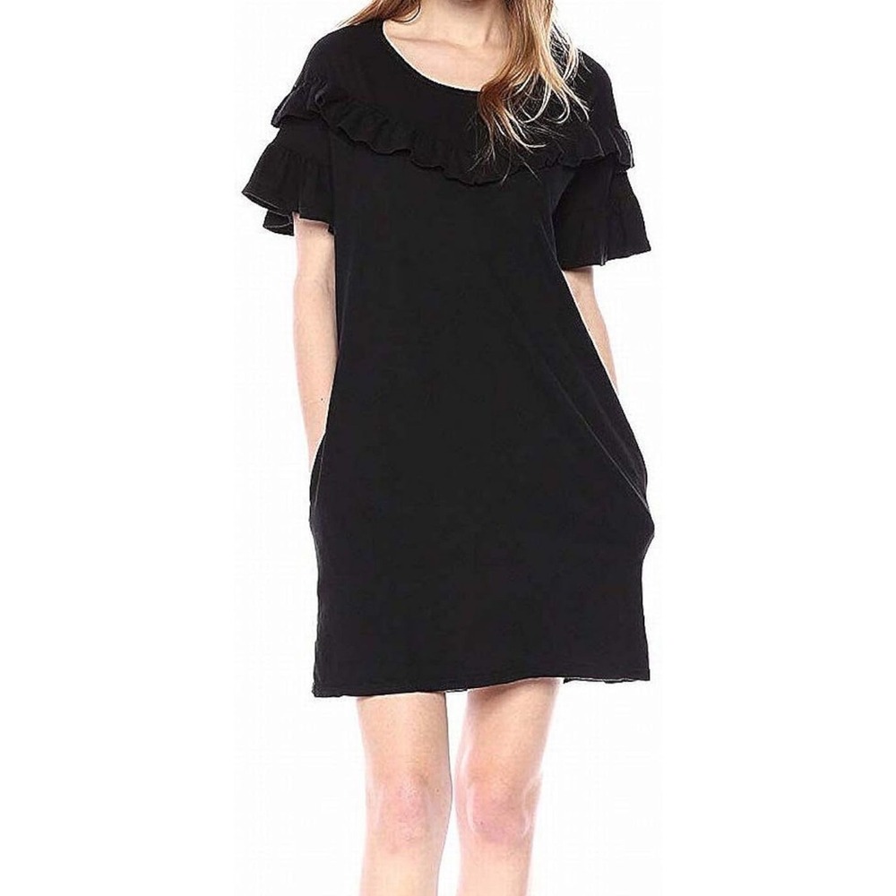 NWT Paige Adalie Dress Womens Black Ruffle Short Sleeve Pocketed Large